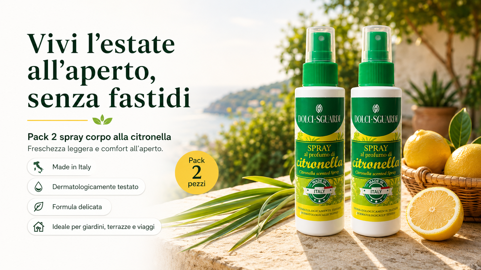 Spray al profumo di citronella – Pack 2 Pezzi | Il Rimedio Estivo Contro le Zanzare 100 ml